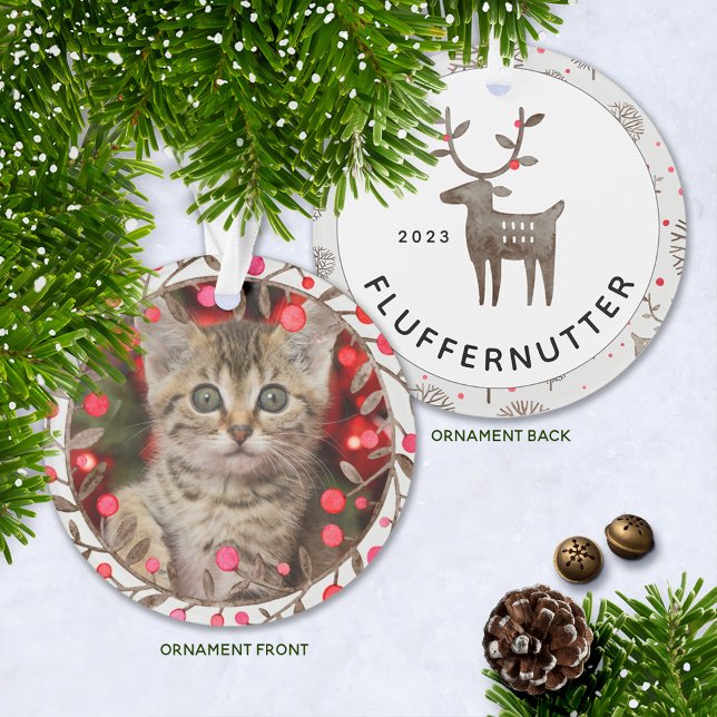 Adorno Foto conmemorativa del Mascota Keepsake + año con  (Cute Kitten's First Christmas ornament, Puppy's First Christmas, or Pet Commemorative Ornament.)
