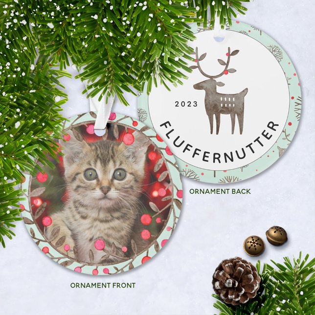 Adorno Foto conmemorativa del Mascota Keepsake + año con  (Cute Kitten's First Christmas ornament, Puppy's First Christmas, or Pet Commemorative Ornament.)