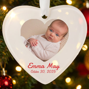 Adorno Foto Corazón Primer Navidad del Bebé Personalizar