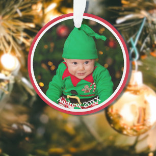 Adorno Foto de bebé navidades en rojo