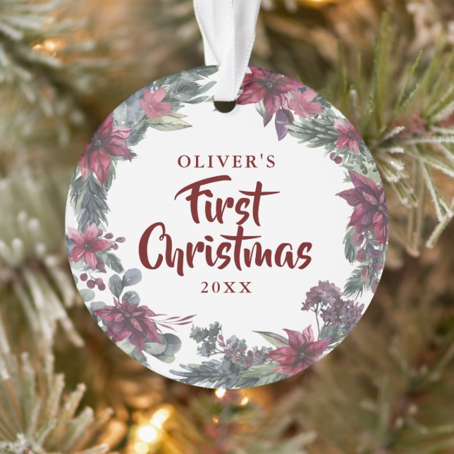 Adorno Foto de bebé primera Navidad floral festivo (Árbol)