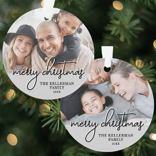 Adorno Foto de familia con guión de Feliz Navidad en Gris