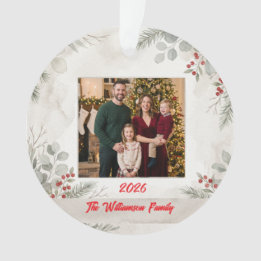 Adorno Foto de familia de Navidad en acrílico con vegetac