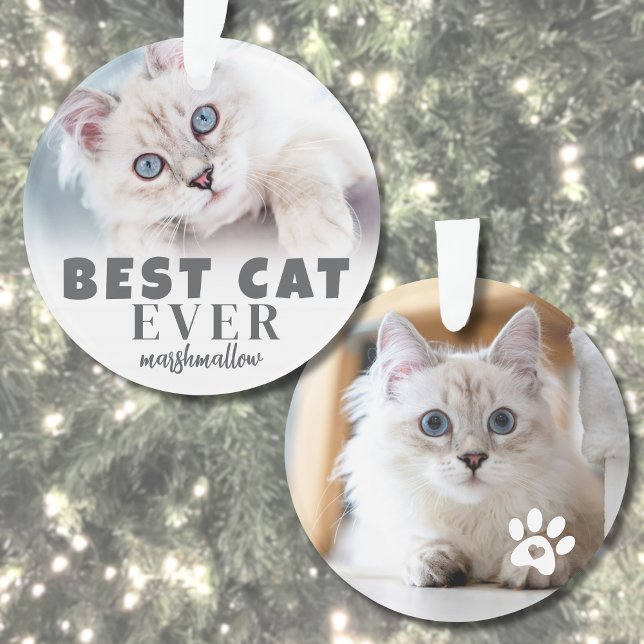 Adorno Foto de gato lindo personalizada favorita (Personalized Cute Best Cat Photo Ornament)