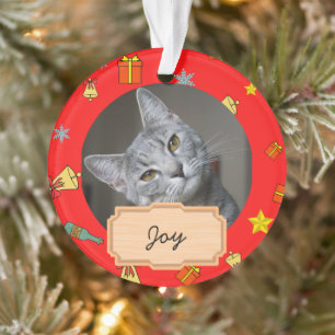 Adorno Foto de gato personalizada de Navidad vintage
