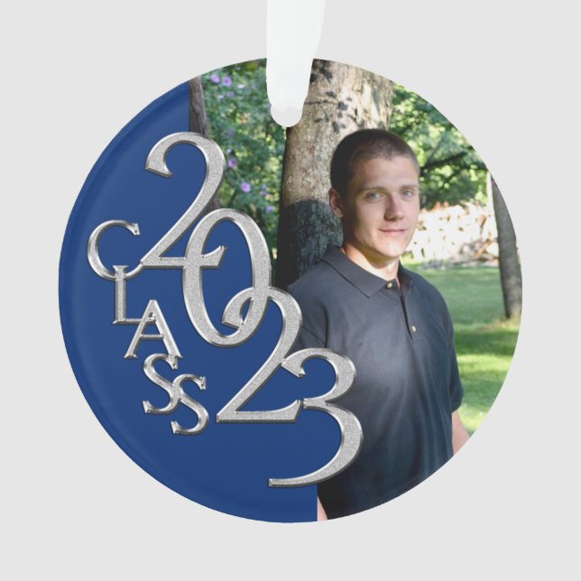 Adorno Foto de graduación en azul y plata 2023 (Anverso)