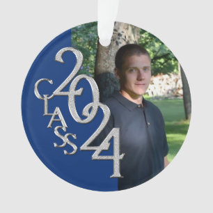 Adorno Foto de graduación en azul y plata 2024