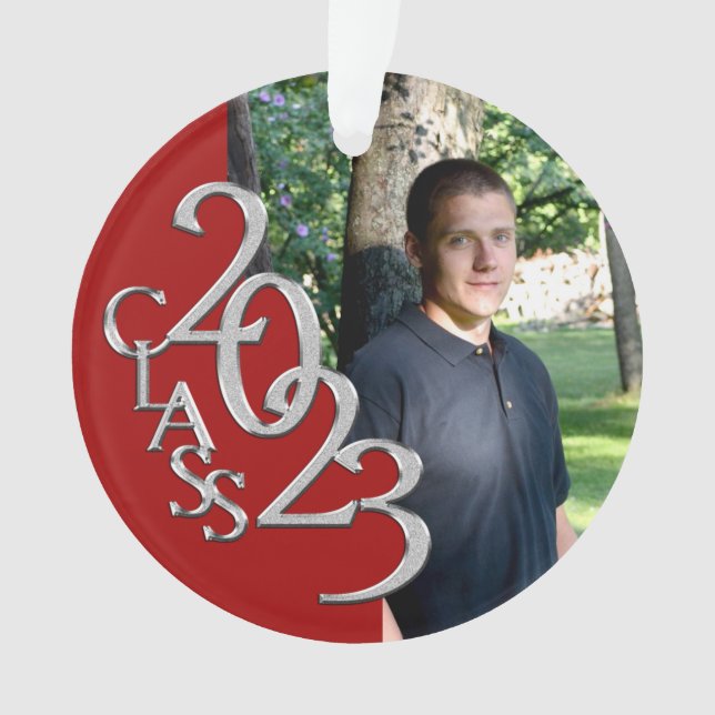 Adorno Foto de graduación en rojo y plateado 2023 (Anverso)
