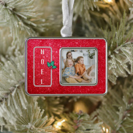 Adorno Foto de la familia personalizable Purpurina rojo