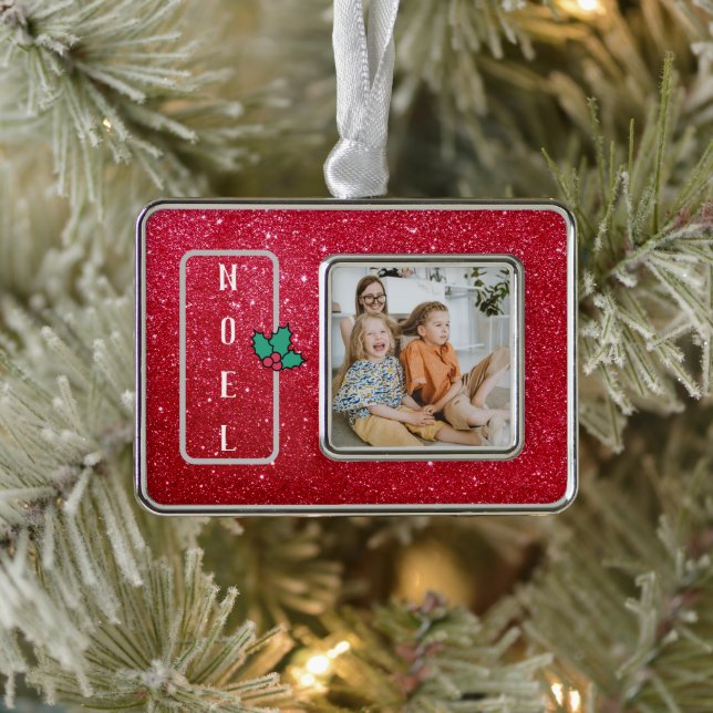 Adorno Foto de la familia personalizable Purpurina rojo (Árbol)