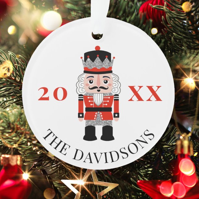 Adorno Foto de los Navidades de Red Nutcracker Prince (cute nutcracker Christmas ornament with family photo on the back)