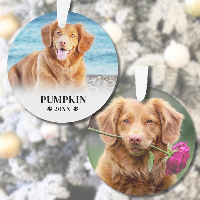 Adorno Foto de mascota perrito de Navidad (Paw Print Christmas Dog Name Pet Photo Ornament )