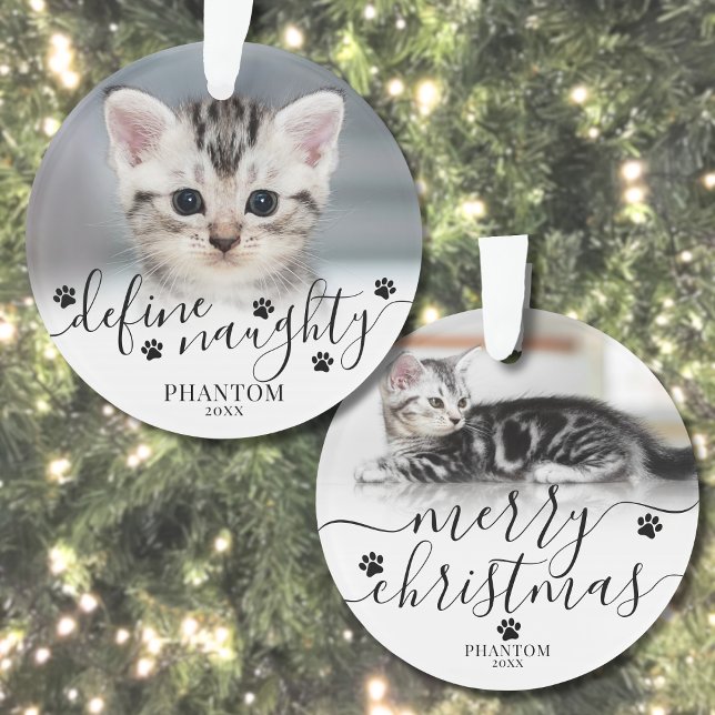 Adorno Foto de Navidad de gato travieso definido por masc (Pet Define Naughty Cat Photo Christmas Ornament)