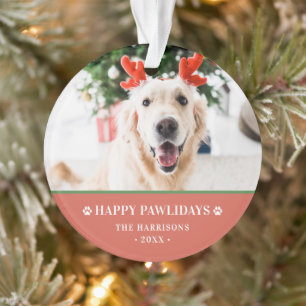 Adorno Foto de Navidad de Perro Feliz Pawlidays