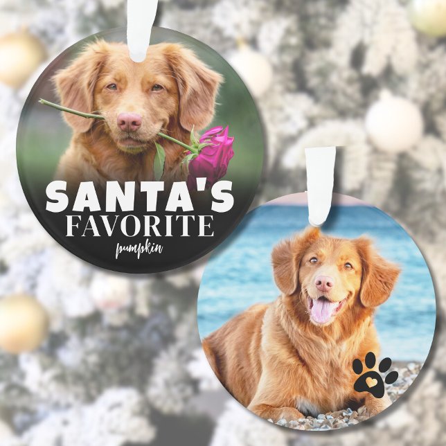 Adorno Foto de Navidad del perro favorito de Santa Claus  (Cute Santa's Favorite Dog Photo Christmas Ornament)