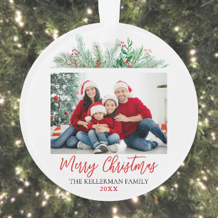 Adorno Foto de Navidad Familiar con Letra Moderna Feliz N