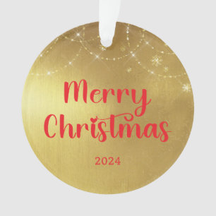 Adorno Foto de Navidad Gold and Red Merry
