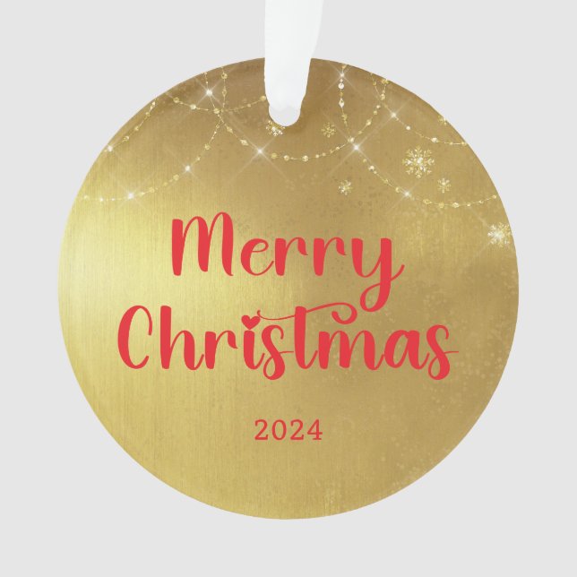 Adorno Foto de Navidad Gold and Red Merry (Anverso)