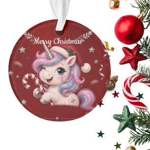 Adorno Foto de niña de unicornio de Navidad color carmesí