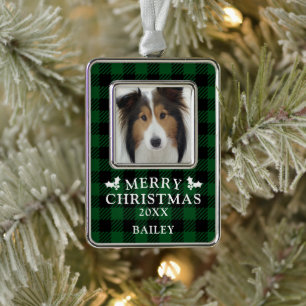 Adorno Foto de perro con búfalo verde de Navidad 