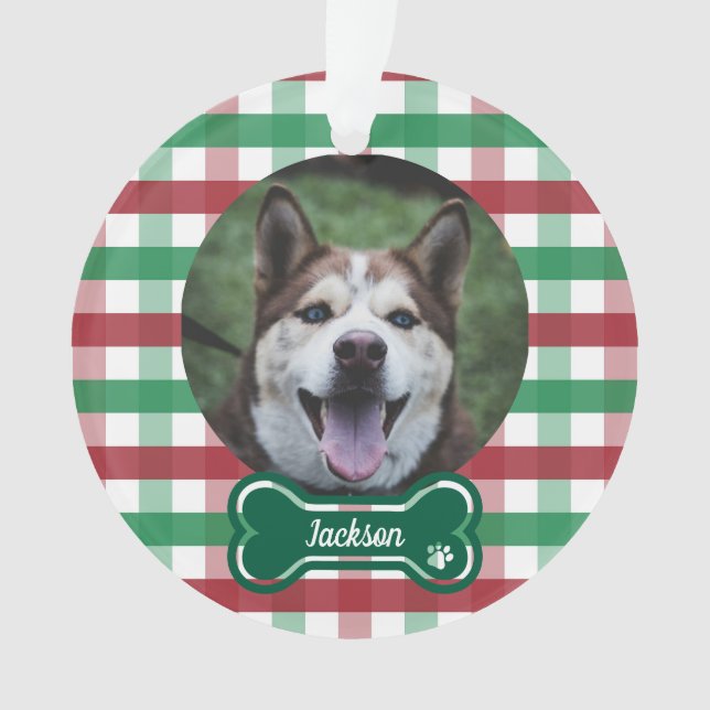 Adorno Foto de perro con etiqueta de hueso a cuadros ging (Anverso)