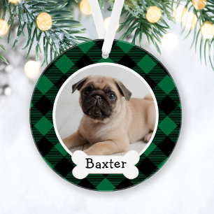 Adorno Foto de perro de Navidad con cuadros de búfalo ver
