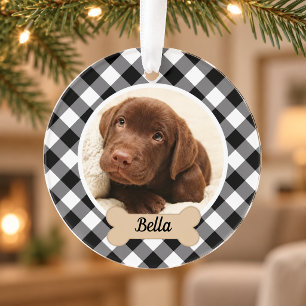 Adorno Foto de perro de Navidad en cuadros de búfalo en b
