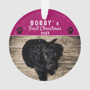 Adorno Foto de perro morado de la primera Navidad de cach