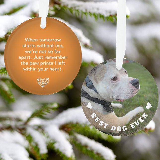 Adorno Foto de poema de mascota de perro recuerdo conmemo (Dog Pet Poem Photo Orange Memorial Keepsake Ornament)