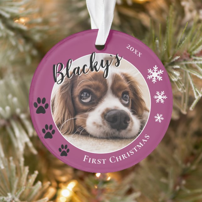 Adorno Foto de primer Navidad de cachorros con nombre de  (Árbol)