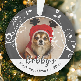 Adorno Foto de primer Navidad de cachorros de follaje de 