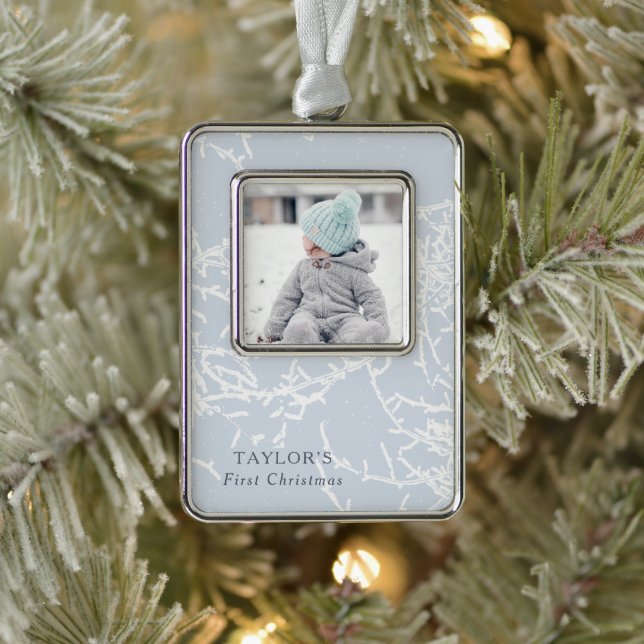 Adorno Foto de ramas nevadas azules y blancas (Árbol)