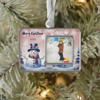 Adorno Foto de Snowman en Winter Forest | Rosa