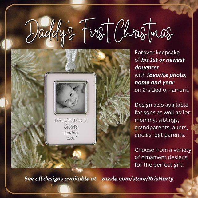 Adorno Foto del año del primer Navidad de papá (First Christmas as Daddy to 1st or newest daughter. Gift him this forever keepsake.)