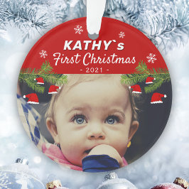 Adorno Foto del primer pino de Sombrero Santa de Navidad 