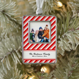 Adorno Foto familiar de Candy Cane Stripe Personalizado