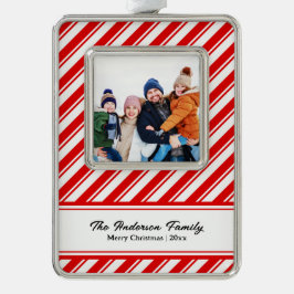 Adorno Foto familiar de Candy Cane Stripe Personalizado