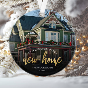 Adorno Foto First Christmas New Home Gold Script