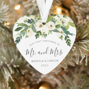 Adorno Foto floral de nuestra primera Navidad