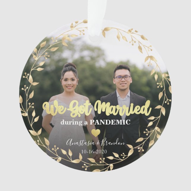 Adorno Foto Hoja De Oro Casada Durante Navidades Pandémic (Anverso)