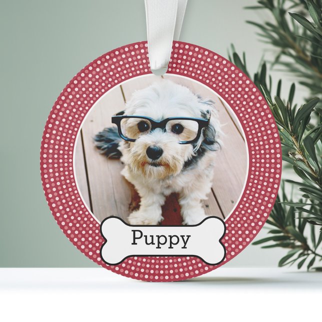 Adorno Foto mascota con Hueso de perro - Doble cara (Personalized Photo Ornament - Pet Theme)