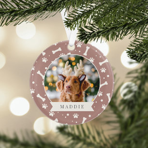 Adorno Foto Mascota personalizada de Holiday Dog Bone y P