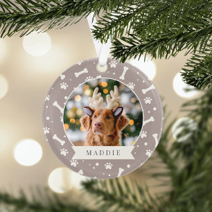 Adorno Foto Mascota personalizada de Holiday Dog Bone y P