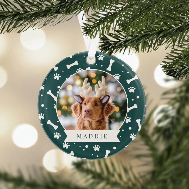 Adorno Foto Mascota personalizada de Holiday Dog Bone y P (Subido por el creador)