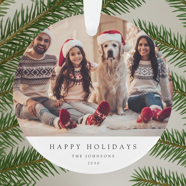 Adorno Foto mínima de Navidades | Retrato familiar modern (Acrylic round family portrait ornament by Guava, perfect for personal Christmas gifting)