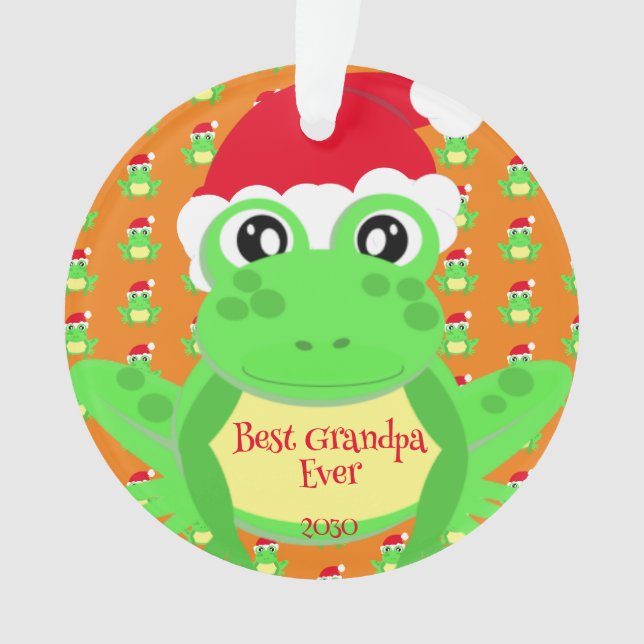 Adorno Foto Navidad Naranja Frog Santa Hat Pattern (Anverso)