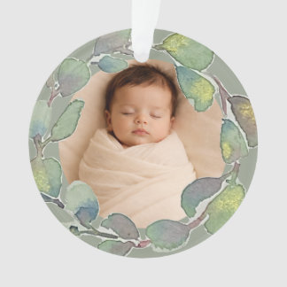 Adorno Foto personalizada de bebé con eucalipto en acuare