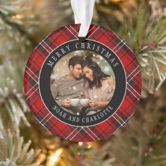 Adorno Foto personalizada de Navidad con tartán de cuadro