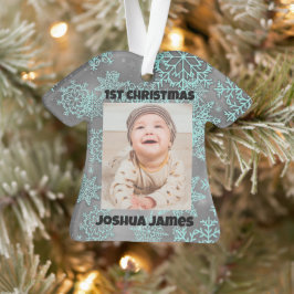 Adorno Foto personalizada de Snowflake Navidades primero