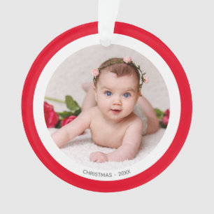 Adorno Foto personalizada del bebé con marco rojo y blanc